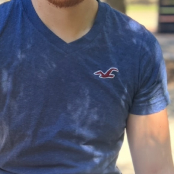 HOLLISTER MEN V NECK T SHIRT NAVY BLUE SEAGULL LOGO EMBROIDERED RED WHITE ACTIVE - Picture 4 of 16